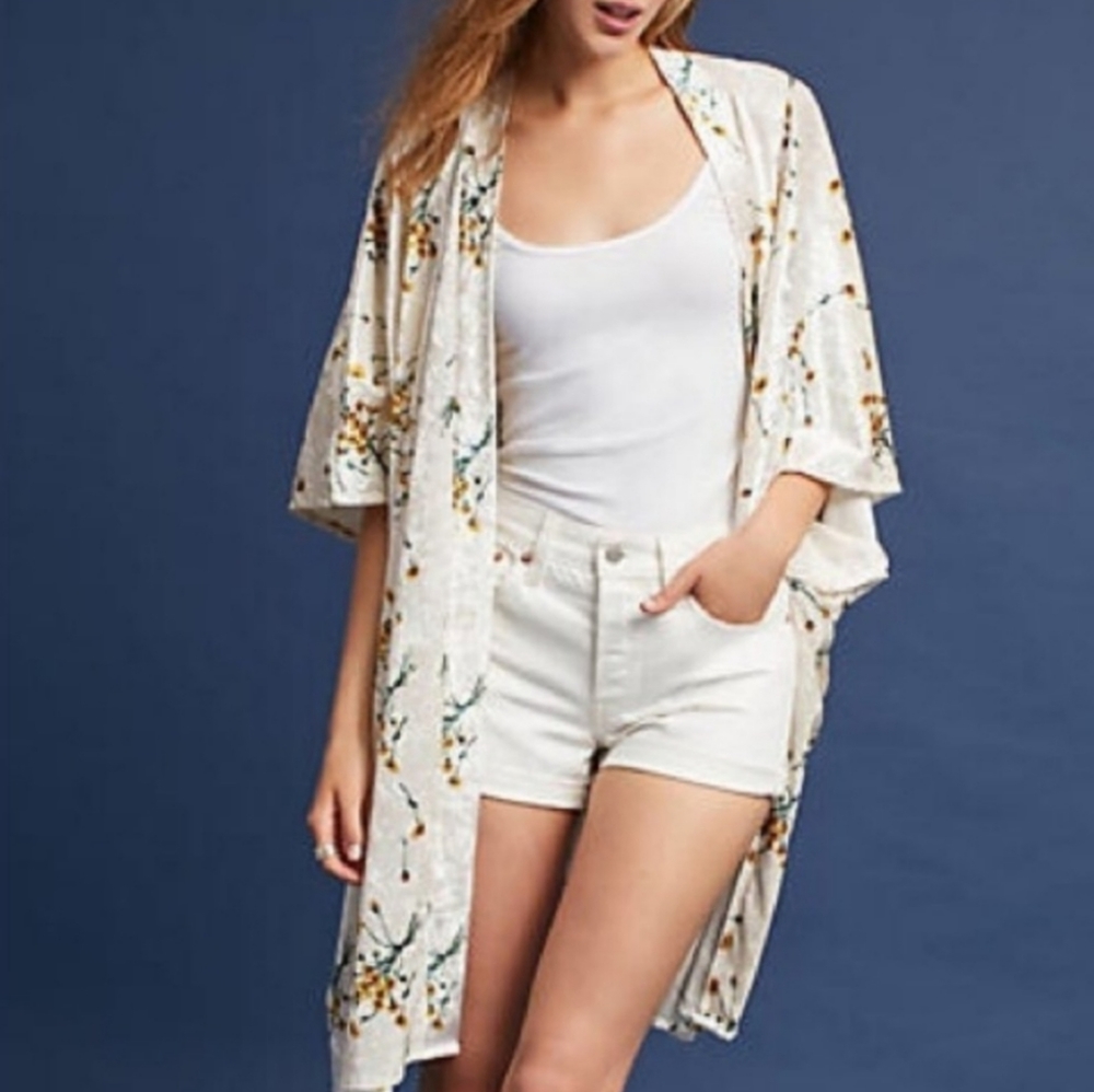 Anthropologie Floreat Velvet Dandelion Kimono